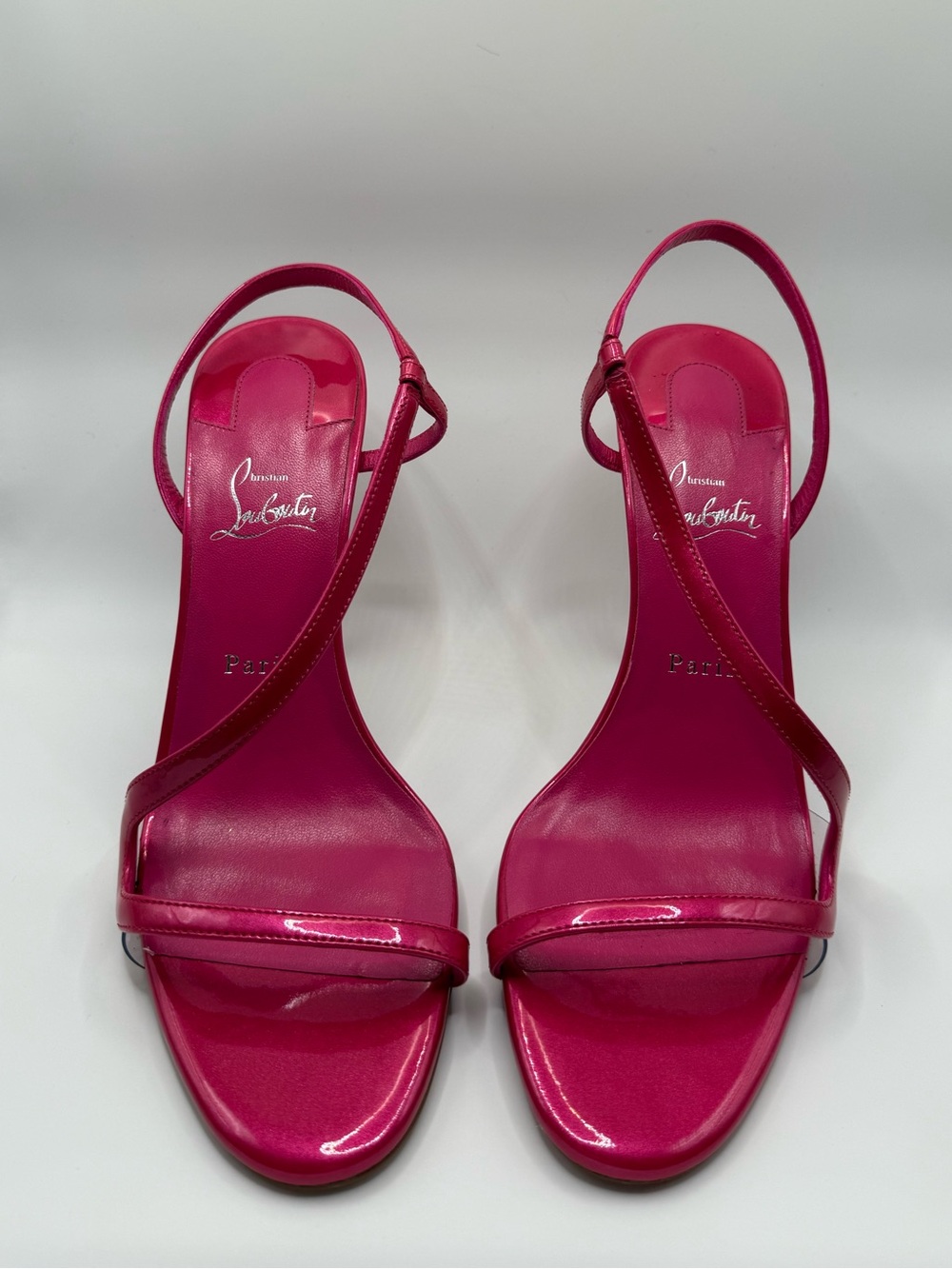 Christian Louboutin Fuchsia Patent Leather Slingback Pumps with Red Sole